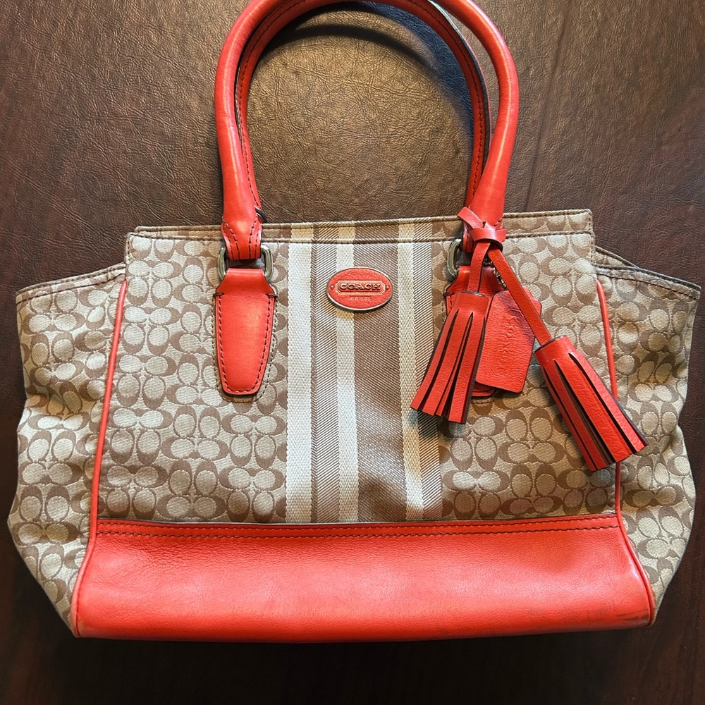 Coach Signature Canvas Satchel - Red and Tan